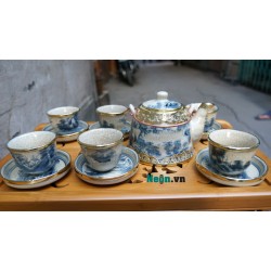 Ấm pha trà Bát Tràng men rạn giả cổ bọc đồng AC18