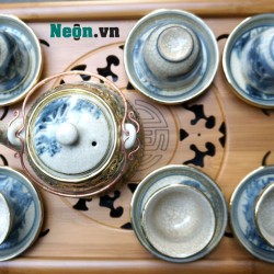 Ấm pha trà Bát Tràng men rạn giả cổ bọc đồng AC18