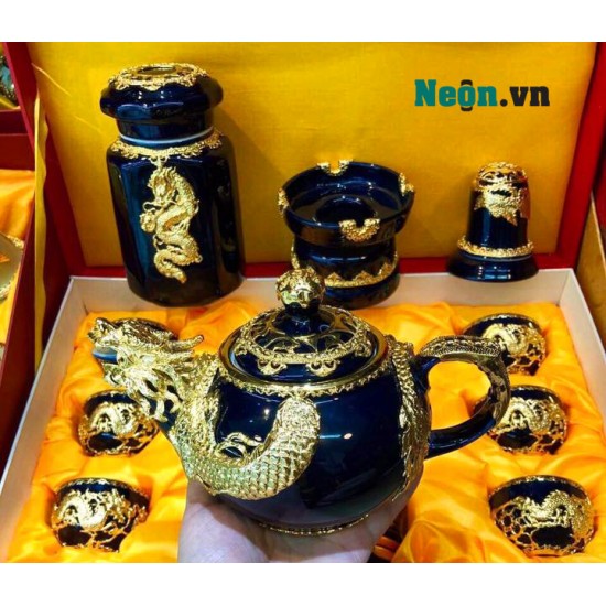 Ấm chén Bát Tràng cao cấp bọc đồng AC23