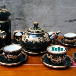 Bộ ấm chén Bát Tràng cao cấp mã đáo thành công xanh lục AC24