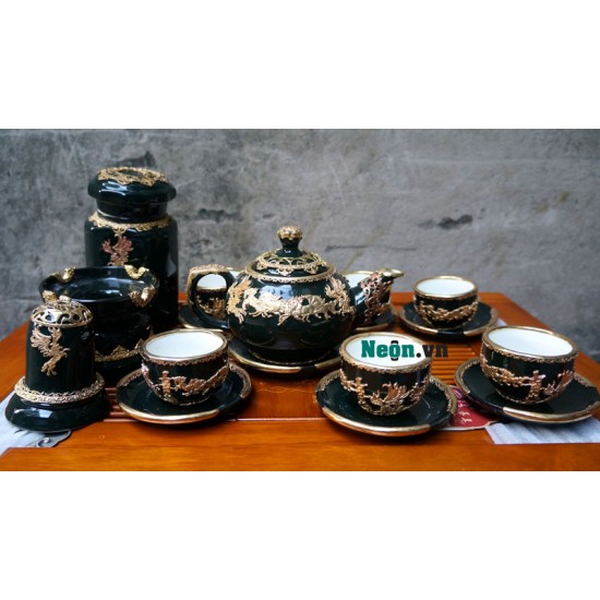 Bộ ấm chén Bát Tràng cao cấp mã đáo thành công xanh lục AC24