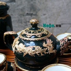 Bộ ấm chén Bát Tràng cao cấp mã đáo thành công xanh lục AC24