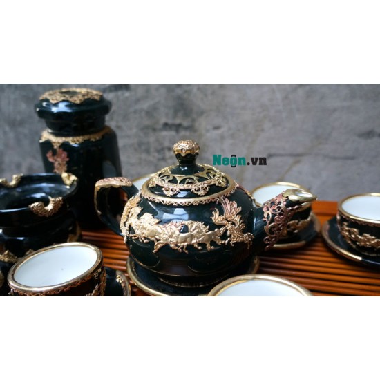 Bộ ấm chén Bát Tràng cao cấp mã đáo thành công xanh lục AC24