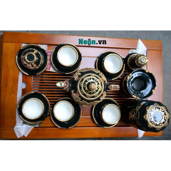 Bộ ấm chén Bát Tràng cao cấp mã đáo thành công xanh lục AC24