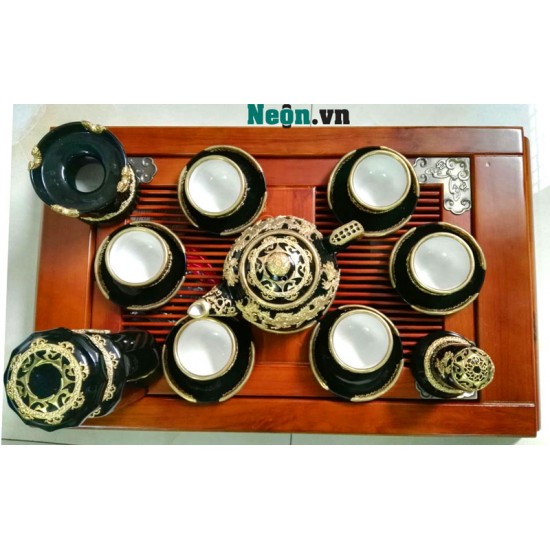 Bộ ấm chén Bát Tràng cao cấp mã đáo thành công xanh lục AC24