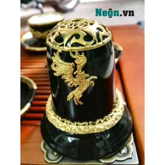 Bộ ấm chén Bát Tràng cao cấp mã đáo thành công xanh lục AC24