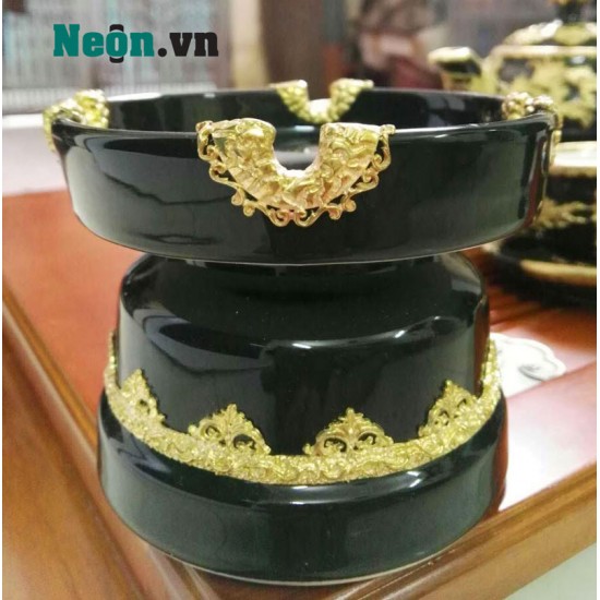 Bộ ấm chén Bát Tràng cao cấp mã đáo thành công xanh lục AC24