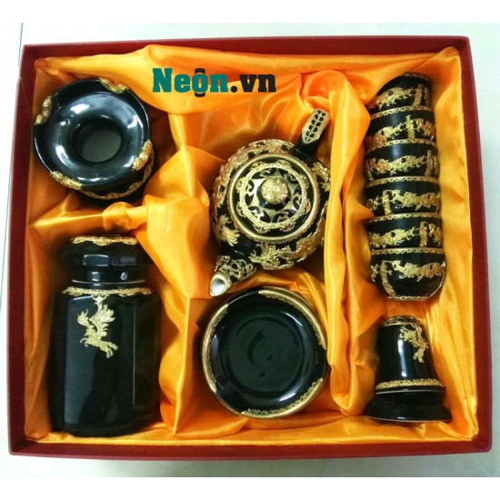 Bộ ấm chén Bát Tràng cao cấp mã đáo thành công xanh lục AC24