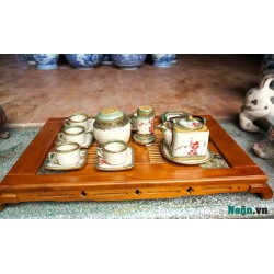 Ấm chén cao cấp Bát Tràng vuông vẽ đào AC28 Ấm chén cao cấp Bát Tràng vuông vẽ đào AC28