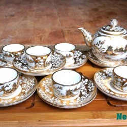 Bộ ấm trà gốm sứ Bát Tràng vẽ vàng cao cấp AC29