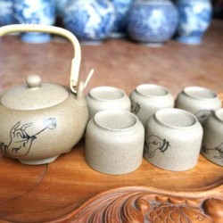 Bộ ấm chén đẹp giá rẻ họa tiết tay cầm hoa sen AC30