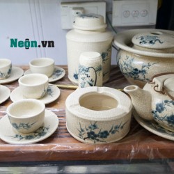 Bộ ấm chén giả cổ Bát Tràng vẽ đào AC54