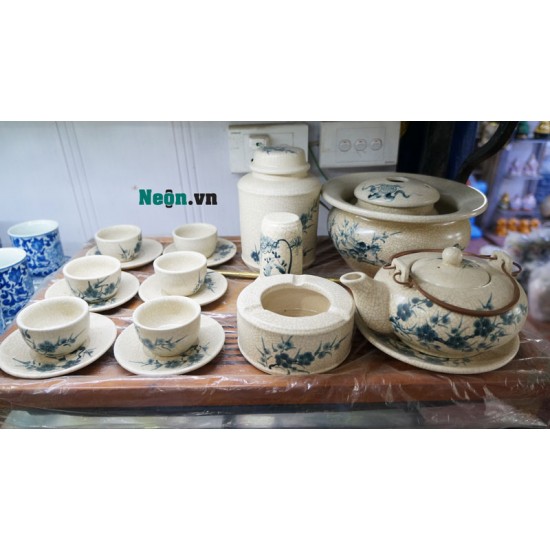 Bộ ấm chén giả cổ Bát Tràng vẽ đào AC54