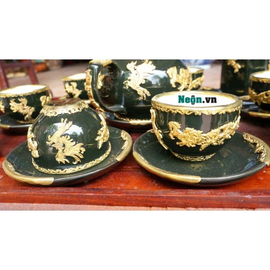 Bộ ấm chén Bát Tràng cao cấp mã đáo thành công xanh lục AC24