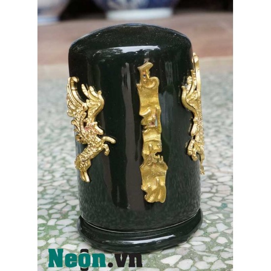 Bộ ấm chén Bát Tràng cao cấp mã đáo thành công xanh lục AC24