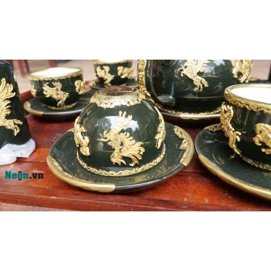 Bộ ấm chén Bát Tràng cao cấp mã đáo thành công xanh lục AC24