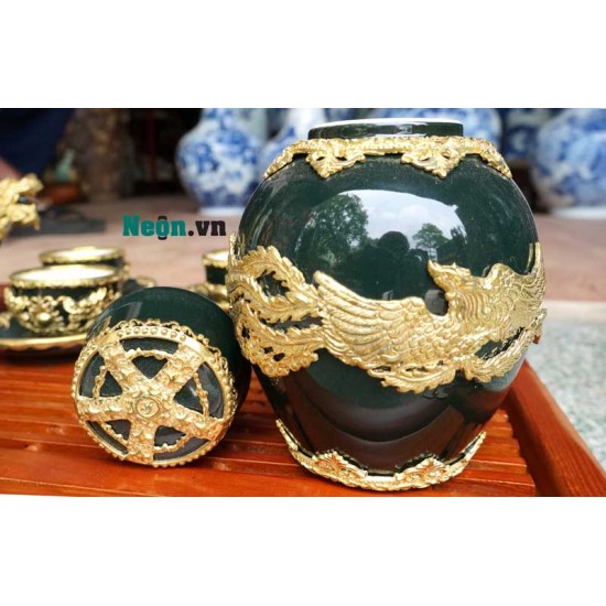 Ấm chén Bát Tràng cao cấp bọc đồng AC23