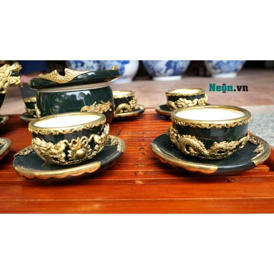 Ấm chén Bát Tràng cao cấp bọc đồng AC23