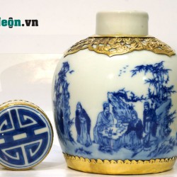 Bình đựng trà bọc đồng trúc lâm thất hiền LC01 Bình đựng trà bọc đồng trúc lâm thất hiền LC01