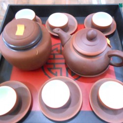 Ấm chén tử sa màu đất nung viền đỏ AC14