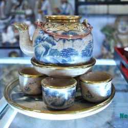 Bộ ấm chén men rạn bọc đồng AC15