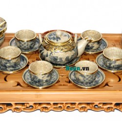 Bộ ấm chén cao cấp men rạn bọc đồng dáng Nhật AC19
