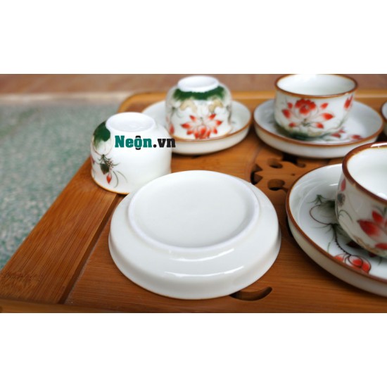 Ấm chén Bát Tràng giá rẻ họa tiết hoa sen AC40