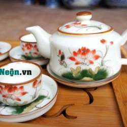 Ấm chén Bát Tràng giá rẻ họa tiết hoa sen AC40