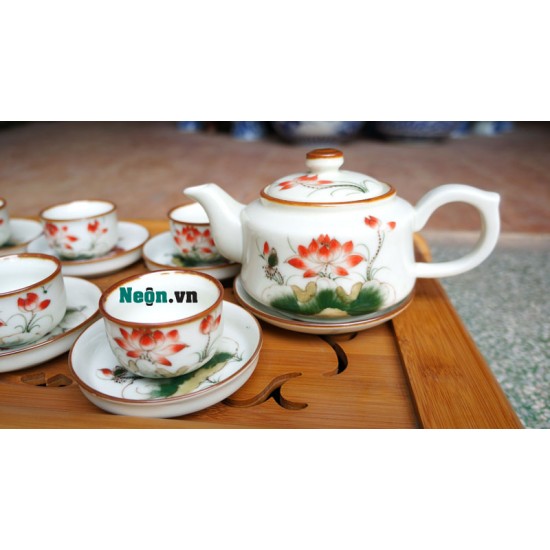 Ấm chén Bát Tràng giá rẻ họa tiết hoa sen AC40