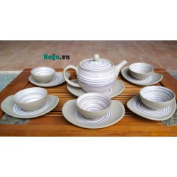 Bộ tách trà Bát Tràng men xước tím sang trọng AC43