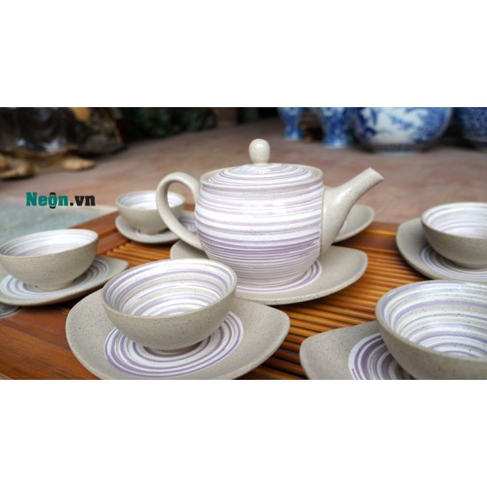 Bộ tách trà Bát Tràng men xước tím sang trọng AC43