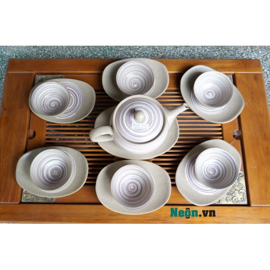 Bộ tách trà Bát Tràng men xước tím sang trọng AC43