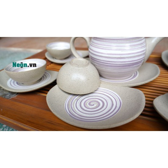 Bộ tách trà Bát Tràng men xước tím sang trọng AC43
