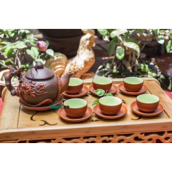 Ấm trà tử sa Bát Tràng đắp nổi hoa phù dung đỏ đen AC46 Ấm trà tử sa Bát Tràng đắp nổi hoa phù dung đỏ đen AC46