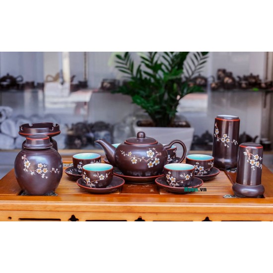 Ấm chén Bát Tràng giá rẻ họa tiết hoa đào men nâu Bát Tràng AC47 Ấm chén Bát Tràng giá rẻ họa tiết hoa đào men nâu Bát Tràng AC47