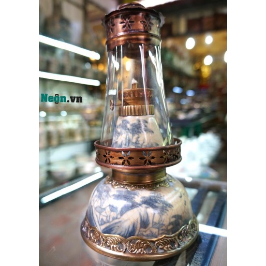 Đèn dầu bát úp giả cổ men rạn DD02