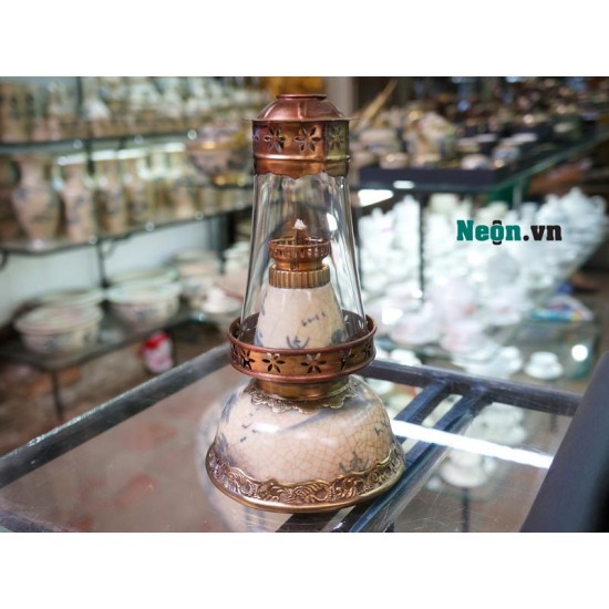 Đèn dầu bát úp giả cổ men rạn DD02