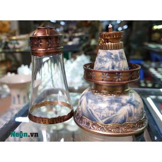 Đèn dầu bát úp giả cổ men rạn DD02