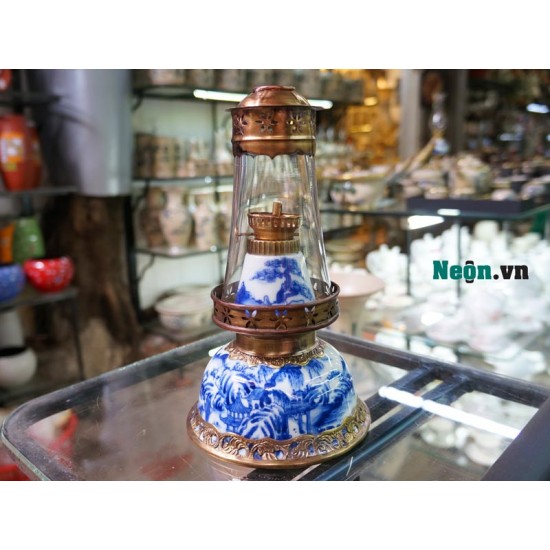 Đèn dầu bát úp men chàm DD03