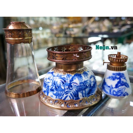 Đèn dầu bát úp men chàm DD03