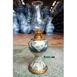 Đèn dầu thờ cúng chân váy bằng gốm Bát Tràng bọc đồng DD16