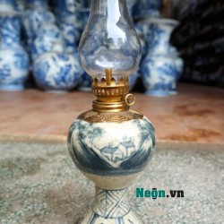Đèn dầu thờ cúng chân váy bằng gốm Bát Tràng bọc đồng DD16
