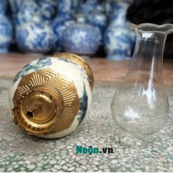 Đèn dầu thờ cúng chân váy bằng gốm Bát Tràng bọc đồng DD16