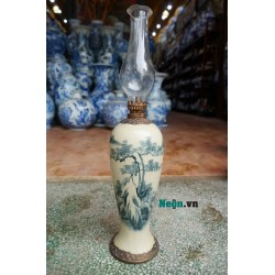 Đèn dầu thờ cúng dáng đui dế men rạn giả cổ bọc đồng Bát Tràng DD18