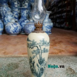 Đèn dầu thờ cúng dáng đui dế men rạn giả cổ bọc đồng Bát Tràng DD18