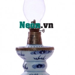 Đèn dầu gốm Bát Tràng men lam bọc đồng DD22