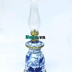 Đèn dầu thờ phật dáng quả chuông vẽ hoa sen DD23