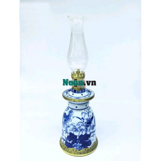 Đèn dầu thờ phật dáng quả chuông vẽ hoa sen DD23