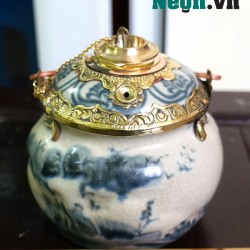 Điếu bát họa tiết nổi giả cổ men rạn bọc đồng DB04 Điếu bát họa tiết nổi giả cổ men rạn bọc đồng DB04