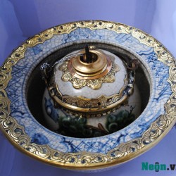 Điếu bát giả cổ men rạn màu nổi bọc đồng DB06